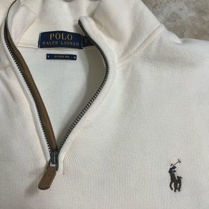 Cream men’s polo zip collar